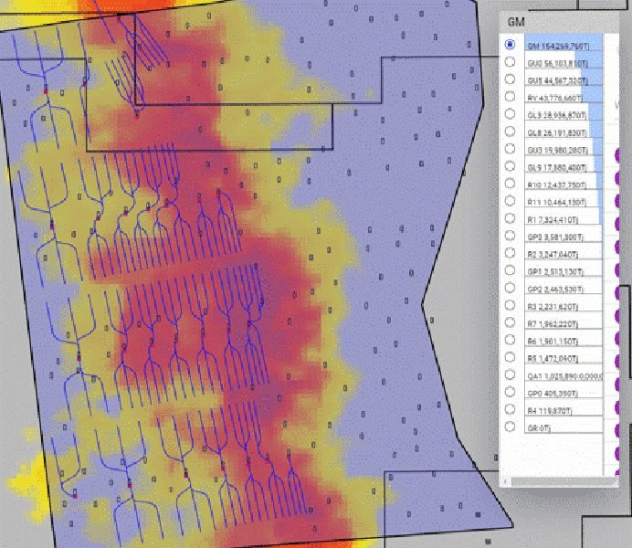 Development scenario output from DEKS, showing a tenure map alongside compared production and cost cases.